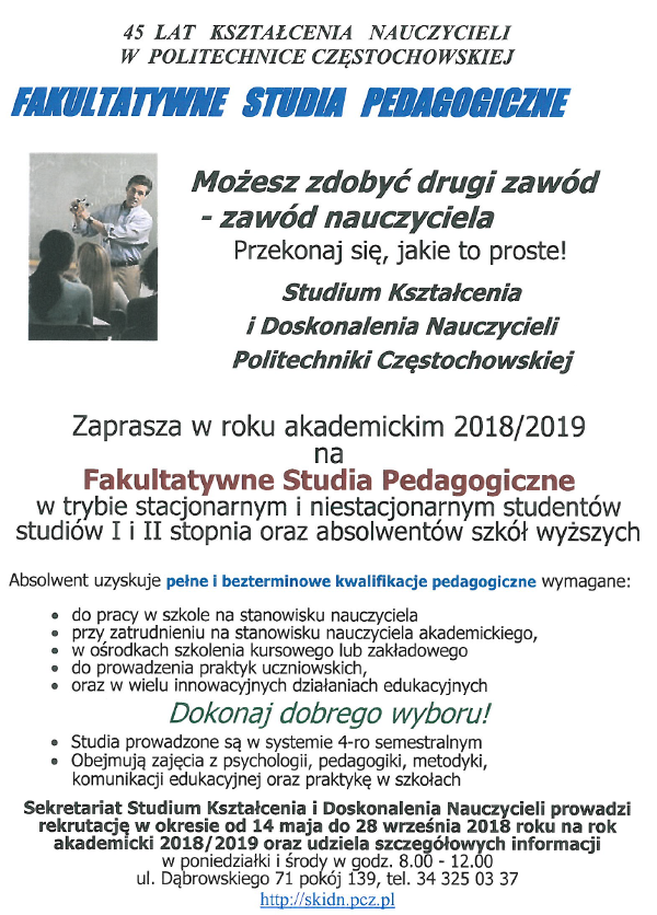 fakultatywne studia pedagogiczne